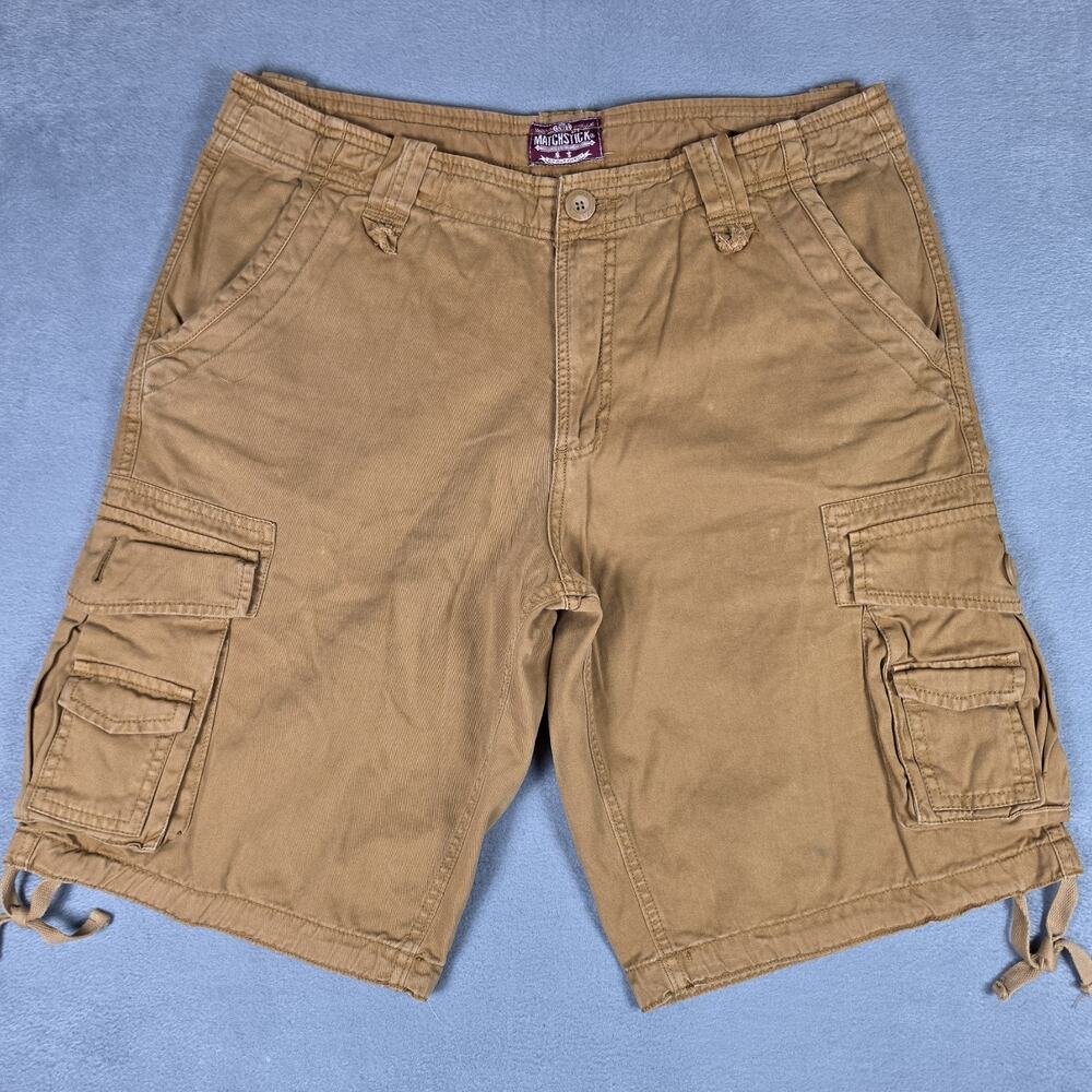Matchstick Men's Cargo Shorts Brown Cotton Utility Casual Multi Pocket Size 36